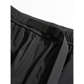 Men's Casual Nylon Cargo Pants with Multiple Pockets - Loose Fit, Solid Color for Spring/Fall Men's Casual Nylon Cargo Pants with Multiple Pockets - Loose Fit, Solid Color for Spring/Fall