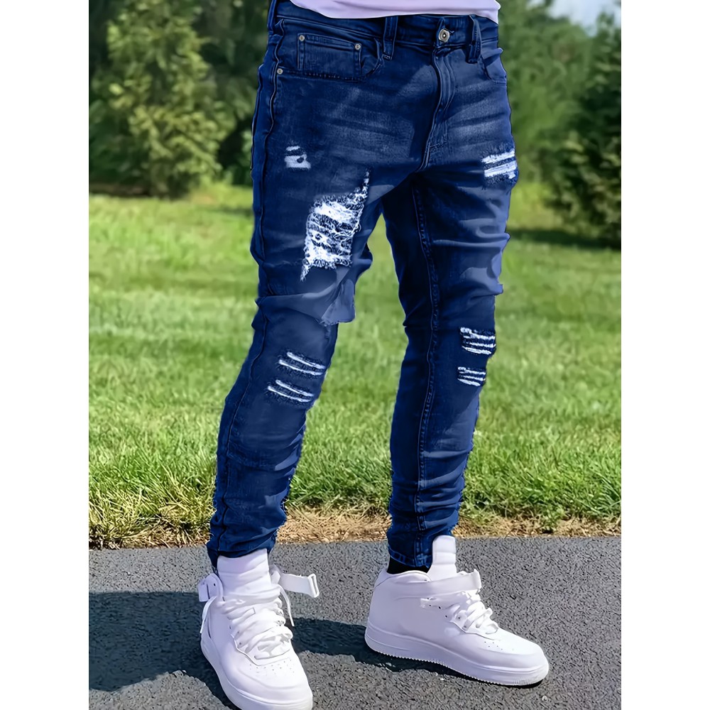 Men's Slim Fit Ripped Jeans, Stretchy Denim, Casual Regular Fit Men's Slim Fit Ripped Jeans, Stretchy Denim, Casual Regular Fit