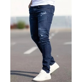 Slim Fit Ripped Jeans, Men's Casual Street Style Distressed Medium Stretch Denim Pants Slim Fit Ripped Jeans, Men's Casual Street Style Distressed Medium Stretch Denim Pants