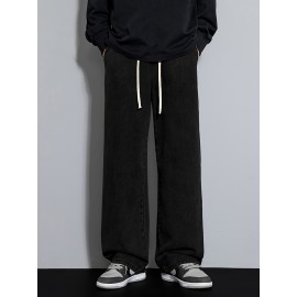 Men's Street Style Wide Leg Denim Jeans, Casual Drawstring Pants, Hip-Hop Loose Fit Jeans Men's Street Style Wide Leg Denim Jeans, Casual Drawstring Pants, Hip-Hop Loose Fit Jeans