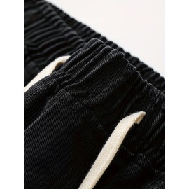 Men's Street Style Wide Leg Denim Jeans, Casual Drawstring Pants, Hip-Hop Loose Fit Jeans Men's Street Style Wide Leg Denim Jeans, Casual Drawstring Pants, Hip-Hop Loose Fit Jeans