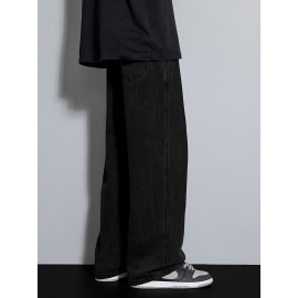 Men's Street Style Wide Leg Denim Jeans, Casual Drawstring Pants, Hip-Hop Loose Fit Jeans Men's Street Style Wide Leg Denim Jeans, Casual Drawstring Pants, Hip-Hop Loose Fit Jeans