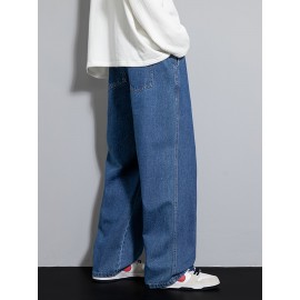 Men's Street Style Wide Leg Denim Jeans, Casual Drawstring Pants, Hip-Hop Loose Fit Jeans Men's Street Style Wide Leg Denim Jeans, Casual Drawstring Pants, Hip-Hop Loose Fit Jeans