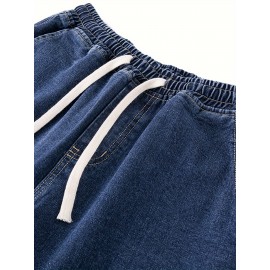 Men's Street Style Wide Leg Denim Jeans, Casual Drawstring Pants, Hip-Hop Loose Fit Jeans Men's Street Style Wide Leg Denim Jeans, Casual Drawstring Pants, Hip-Hop Loose Fit Jeans