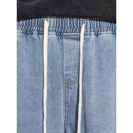 Men's Street Style Wide Leg Denim Jeans, Casual Drawstring Pants, Hip-Hop Loose Fit Jeans Men's Street Style Wide Leg Denim Jeans, Casual Drawstring Pants, Hip-Hop Loose Fit Jeans