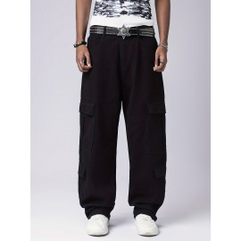 Men's Trendy Hip-Hop Style Loose Fit Cargo Jeans with Multiple Pockets - 100% Cotton, Machine Washable Men's Trendy Hip-Hop Style Loose Fit Cargo Jeans with Multiple Pockets - 100% Cotton, Machine Washable