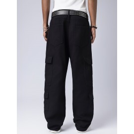 Men's Trendy Hip-Hop Style Loose Fit Cargo Jeans with Multiple Pockets - 100% Cotton, Machine Washable Men's Trendy Hip-Hop Style Loose Fit Cargo Jeans with Multiple Pockets - 100% Cotton, Machine Washable