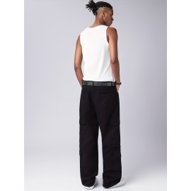 Men's Trendy Hip-Hop Style Loose Fit Cargo Jeans with Multiple Pockets - 100% Cotton, Machine Washable Men's Trendy Hip-Hop Style Loose Fit Cargo Jeans with Multiple Pockets - 100% Cotton, Machine Washable