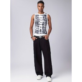 Men's Trendy Hip-Hop Style Loose Fit Cargo Jeans with Multiple Pockets - 100% Cotton, Machine Washable Men's Trendy Hip-Hop Style Loose Fit Cargo Jeans with Multiple Pockets - 100% Cotton, Machine Washable