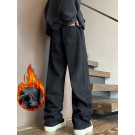 Men's Vintage-Inspired Fleece-Lined Jeans - Casual Straight Leg Denim for Fall/Winter, Machine Washable Men's Vintage-Inspired Fleece-Lined Jeans - Casual Straight Leg Denim for Fall/Winter, Machine Washable