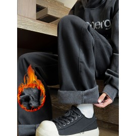 Men's Vintage-Inspired Fleece-Lined Jeans - Casual Straight Leg Denim for Fall/Winter, Machine Washable Men's Vintage-Inspired Fleece-Lined Jeans - Casual Straight Leg Denim for Fall/Winter, Machine Washable