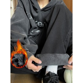 Men's Vintage-Inspired Fleece-Lined Jeans - Casual Straight Leg Denim for Fall/Winter, Machine Washable Men's Vintage-Inspired Fleece-Lined Jeans - Casual Straight Leg Denim for Fall/Winter, Machine Washable