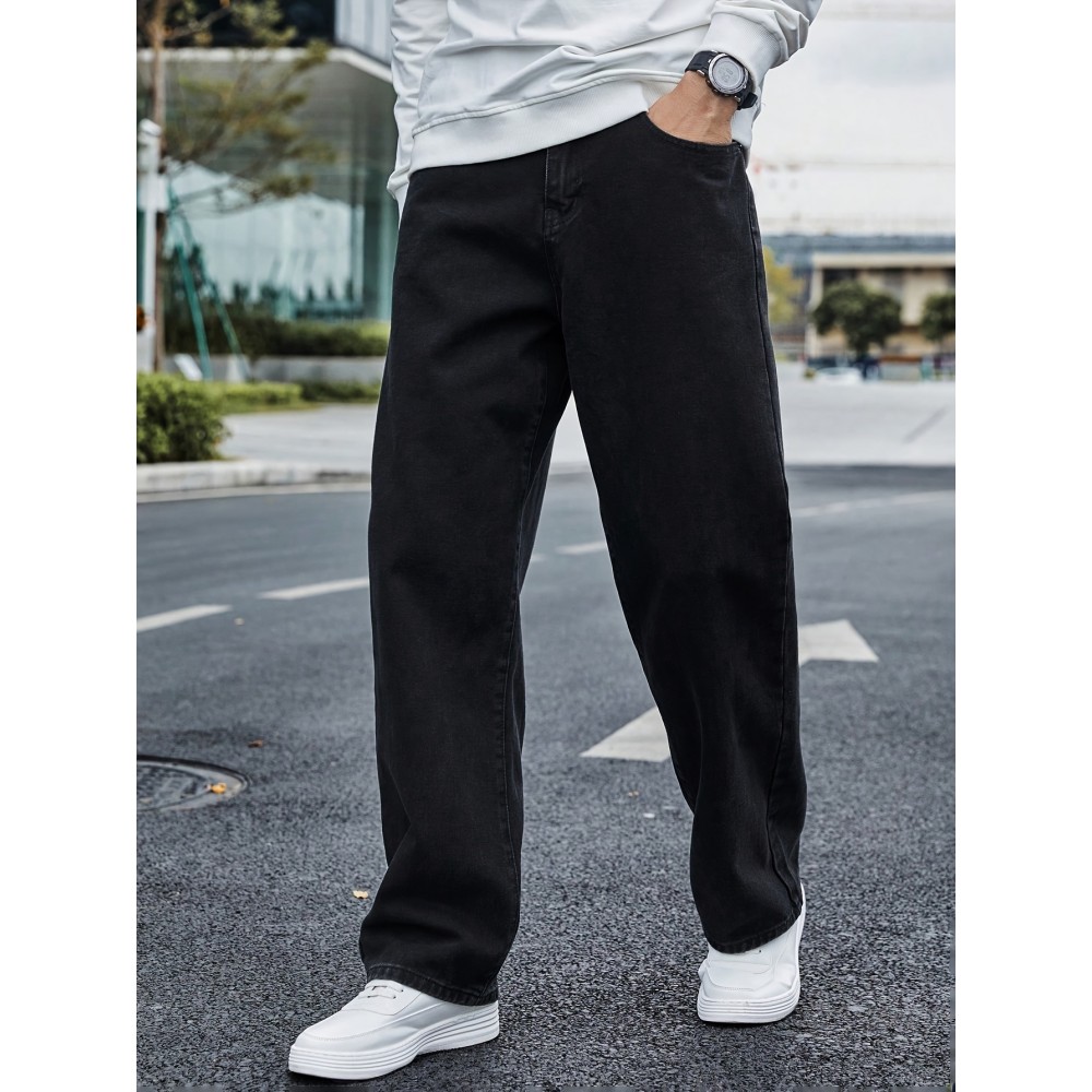 Vintage-Inspired Men's Casual Jeans with Multiple Pockets - Rayon Blend, Loose Fit, Street Style, Machine Washable Vintage-Inspired Men's Casual Jeans with Multiple Pockets - Rayon Blend, Loose Fit, Street Style, Machine Washable