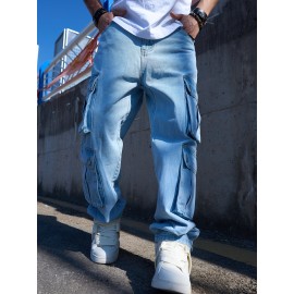 Men's Stylish Loose-Fit Cargo Jeans with Large Pockets - Casual Straight Leg Denim, Machine Washable Men's Stylish Loose-Fit Cargo Jeans with Large Pockets - Casual Straight Leg Denim, Machine Washable