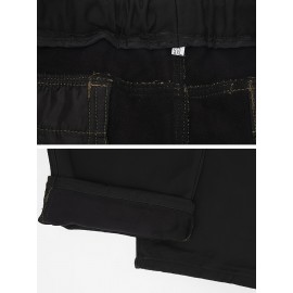 Men's Fleece Lined Casual Pants, Elastic Waist Pants Workwear Leisure Fashion Pants Cargo Pants