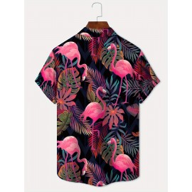 Men's 3D Flamingo Pattern Print Short Sleeve Lapel Shirt Top, Casual Button Up Shirt For Summer Daily Wear And Vacation Resorts Men's 3D Flamingo Pattern Print Short Sleeve Lapel Shirt Top, Casual Button Up Shirt For Summer Daily Wear And Vacation Resorts