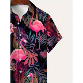 Men's 3D Flamingo Pattern Print Short Sleeve Lapel Shirt Top, Casual Button Up Shirt For Summer Daily Wear And Vacation Resorts Men's 3D Flamingo Pattern Print Short Sleeve Lapel Shirt Top, Casual Button Up Shirt For Summer Daily Wear And Vacation Resorts