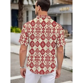 Men'S Summer Casual Print Button-Down Shirt, Polyester Fabric, Non-Stretch, Regular Fit, with Loose Hem, for Woven Lapel Collar Top Men'S Summer Casual Print Button-Down Shirt, Polyester Fabric, Non-Stretch, Regular Fit, with Loose Hem, for Woven Lapel Collar Top