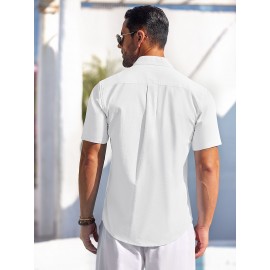 Men's Casual Button Down Cotton Shirts Short Sleeve Band Collar Beach Summer Shirt Tops Men's Casual Button Down Cotton Shirts Short Sleeve Band Collar Beach Summer Shirt Tops