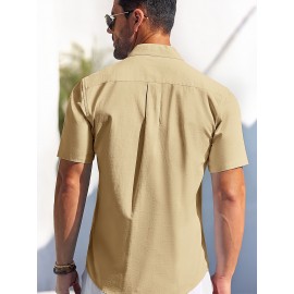 Men's Casual Button Down Cotton Shirts Short Sleeve Band Collar Beach Summer Shirt Tops Men's Casual Button Down Cotton Shirts Short Sleeve Band Collar Beach Summer Shirt Tops