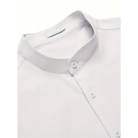 Men's Casual Button Down Cotton Shirts Short Sleeve Band Collar Beach Summer Shirt Tops Men's Casual Button Down Cotton Shirts Short Sleeve Band Collar Beach Summer Shirt Tops