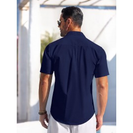 Men's Casual Button Down Cotton Shirts Short Sleeve Band Collar Beach Summer Shirt Tops Men's Casual Button Down Cotton Shirts Short Sleeve Band Collar Beach Summer Shirt Tops