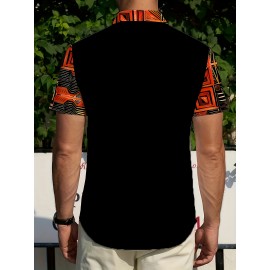 Men's Novelty 3D Geometric Print Button-Up Shirt - Casual, Breathable Polyester, Machine Washable Men's Novelty 3D Geometric Print Button-Up Shirt - Casual, Breathable Polyester, Machine Washable