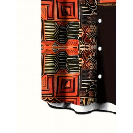 Men's Novelty 3D Geometric Print Button-Up Shirt - Casual, Breathable Polyester, Machine Washable Men's Novelty 3D Geometric Print Button-Up Shirt - Casual, Breathable Polyester, Machine Washable