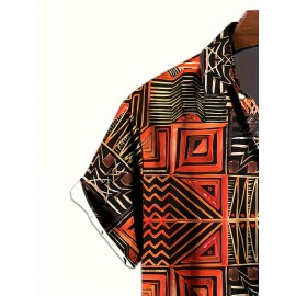 Men's Novelty 3D Geometric Print Button-Up Shirt - Casual, Breathable Polyester, Machine Washable Men's Novelty 3D Geometric Print Button-Up Shirt - Casual, Breathable Polyester, Machine Washable