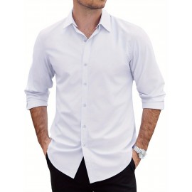 Men's 2-in-1 Formal & Casual Shirt with Detachable Collar - Long Sleeve, Wrinkle-Resistant Polyester Blend, Button-Up Business Style Men's 2-in-1 Formal & Casual Shirt with Detachable Collar - Long Sleeve, Wrinkle-Resistant Polyester Blend, Button-Up Business Style