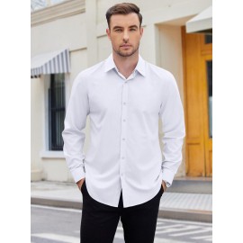 Men's 2-in-1 Formal & Casual Shirt with Detachable Collar - Long Sleeve, Wrinkle-Resistant Polyester Blend, Button-Up Business Style Men's 2-in-1 Formal & Casual Shirt with Detachable Collar - Long Sleeve, Wrinkle-Resistant Polyester Blend, Button-Up Business Style