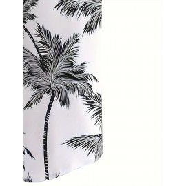 Tropical Coconut Tree Pattern Print Men's Short Sleeve Button Up Lapel Shirt For Summer Resort Holiday, Hawaiian Style Tropical Coconut Tree Pattern Print Men's Short Sleeve Button Up Lapel Shirt For Summer Resort Holiday, Hawaiian Style
