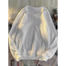 Trendy Cable Sweatshirt, Men's Casual Solid Crew Neck Sweatshirt For Men Fall Winter Trendy Cable Sweatshirt, Men's Casual Solid Crew Neck Sweatshirt For Men Fall Winter