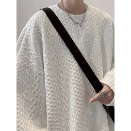 Trendy Cable Sweatshirt, Men's Casual Solid Crew Neck Sweatshirt For Men Fall Winter Trendy Cable Sweatshirt, Men's Casual Solid Crew Neck Sweatshirt For Men Fall Winter