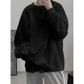 Trendy Cable Sweatshirt, Men's Casual Solid Crew Neck Sweatshirt For Men Fall Winter Trendy Cable Sweatshirt, Men's Casual Solid Crew Neck Sweatshirt For Men Fall Winter