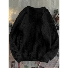 Trendy Cable Sweatshirt, Men's Casual Solid Crew Neck Sweatshirt For Men Fall Winter Trendy Cable Sweatshirt, Men's Casual Solid Crew Neck Sweatshirt For Men Fall Winter