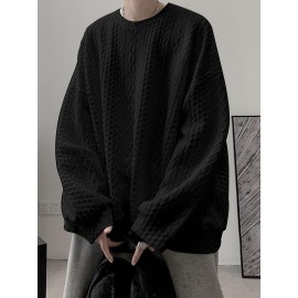 Trendy Cable Sweatshirt, Men's Casual Solid Crew Neck Sweatshirt For Men Fall Winter Trendy Cable Sweatshirt, Men's Casual Solid Crew Neck Sweatshirt For Men Fall Winter