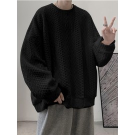 Trendy Cable Sweatshirt, Men's Casual Solid Crew Neck Sweatshirt For Men Fall Winter Trendy Cable Sweatshirt, Men's Casual Solid Crew Neck Sweatshirt For Men Fall Winter