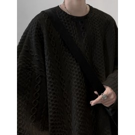 Trendy Cable Sweatshirt, Men's Casual Solid Crew Neck Sweatshirt For Men Fall Winter Trendy Cable Sweatshirt, Men's Casual Solid Crew Neck Sweatshirt For Men Fall Winter