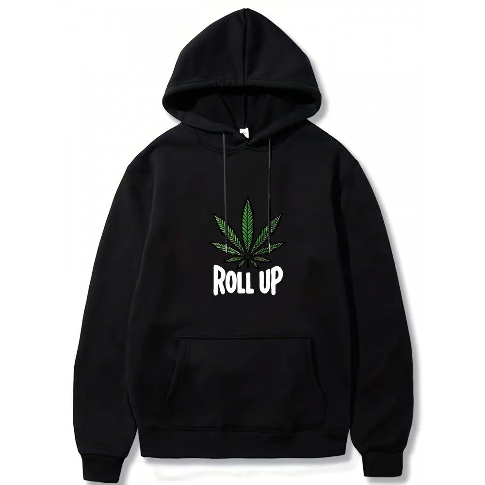 Men's Polyester Hooded Sweatshirt with Geometric Leaf Applique, Sports Style Active Hoodie with Slight Stretch, Regular Fit Knit Fabric Pullover - Casual Hip Hop Streetwear Men's Polyester Hooded Sweatshirt with Geometric Leaf Applique, Sports Style Active Hoodie with Slight Stretch, Regular Fit Knit Fabric Pullover - Casual Hip Hop Streetwear