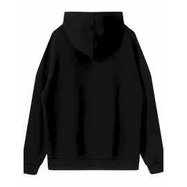 Men's Polyester Hooded Sweatshirt with Geometric Leaf Applique, Sports Style Active Hoodie with Slight Stretch, Regular Fit Knit Fabric Pullover - Casual Hip Hop Streetwear Men's Polyester Hooded Sweatshirt with Geometric Leaf Applique, Sports Style Active Hoodie with Slight Stretch, Regular Fit Knit Fabric Pullover - Casual Hip Hop Streetwear