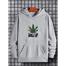 Men's Polyester Hooded Sweatshirt with Geometric Leaf Applique, Sports Style Active Hoodie with Slight Stretch, Regular Fit Knit Fabric Pullover - Casual Hip Hop Streetwear Men's Polyester Hooded Sweatshirt with Geometric Leaf Applique, Sports Style Active Hoodie with Slight Stretch, Regular Fit Knit Fabric Pullover - Casual Hip Hop Streetwear