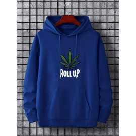 Men's Polyester Hooded Sweatshirt with Geometric Leaf Applique, Sports Style Active Hoodie with Slight Stretch, Regular Fit Knit Fabric Pullover - Casual Hip Hop Streetwear Men's Polyester Hooded Sweatshirt with Geometric Leaf Applique, Sports Style Active Hoodie with Slight Stretch, Regular Fit Knit Fabric Pullover - Casual Hip Hop Streetwear