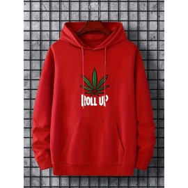 Men's Polyester Hooded Sweatshirt with Geometric Leaf Applique, Sports Style Active Hoodie with Slight Stretch, Regular Fit Knit Fabric Pullover - Casual Hip Hop Streetwear Men's Polyester Hooded Sweatshirt with Geometric Leaf Applique, Sports Style Active Hoodie with Slight Stretch, Regular Fit Knit Fabric Pullover - Casual Hip Hop Streetwear