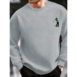 Men's Casual Golf Print Crewneck Sweatshirt - Relaxed Fit, Polyester Knit, Machine Washable, Fall/Winter Fashion Men's Casual Golf Print Crewneck Sweatshirt - Relaxed Fit, Polyester Knit, Machine Washable, Fall/Winter Fashion