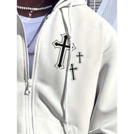 Men's Fashion Cross Print Long Sleeve Hoodie - Classic Zip-Up Design, Casual Style, Ideal For Fall And Winter Men's Fashion Cross Print Long Sleeve Hoodie - Classic Zip-Up Design, Casual Style, Ideal For Fall And Winter