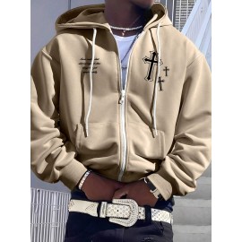 Men's Fashion Cross Print Long Sleeve Hoodie - Classic Zip-Up Design, Casual Style, Ideal For Fall And Winter Men's Fashion Cross Print Long Sleeve Hoodie - Classic Zip-Up Design, Casual Style, Ideal For Fall And Winter