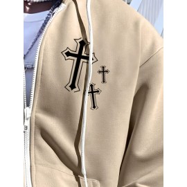 Men's Fashion Cross Print Long Sleeve Hoodie - Classic Zip-Up Design, Casual Style, Ideal For Fall And Winter Men's Fashion Cross Print Long Sleeve Hoodie - Classic Zip-Up Design, Casual Style, Ideal For Fall And Winter