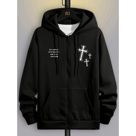 Men's Fashion Cross Print Long Sleeve Hoodie - Classic Zip-Up Design, Casual Style, Ideal For Fall And Winter Men's Fashion Cross Print Long Sleeve Hoodie - Classic Zip-Up Design, Casual Style, Ideal For Fall And Winter