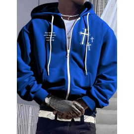 Men's Fashion Cross Print Long Sleeve Hoodie - Classic Zip-Up Design, Casual Style, Ideal For Fall And Winter Men's Fashion Cross Print Long Sleeve Hoodie - Classic Zip-Up Design, Casual Style, Ideal For Fall And Winter